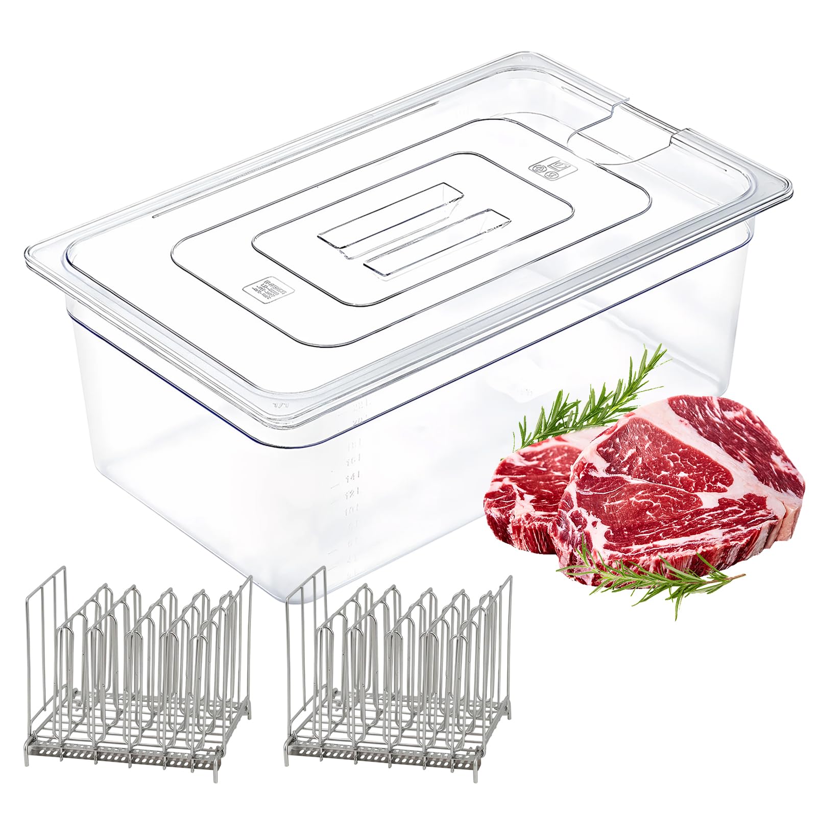 Sous Vide Container 26L with Lid & Stainless Steel Sous Vide Rack Detachable Dividers Separator Compatible with Anova, Anova Nano, Joule, Instant Pot, Sous Vide Cookers (25L)