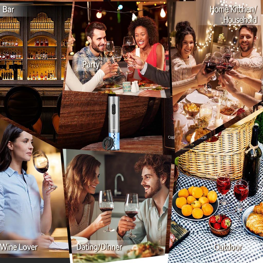 Electric Wine Opener, Battery Operated Wine Bottle Opener with Foil Cutter, One-click Button Corkscrew Remover for Home Kitchen Party Wedding - Image 7