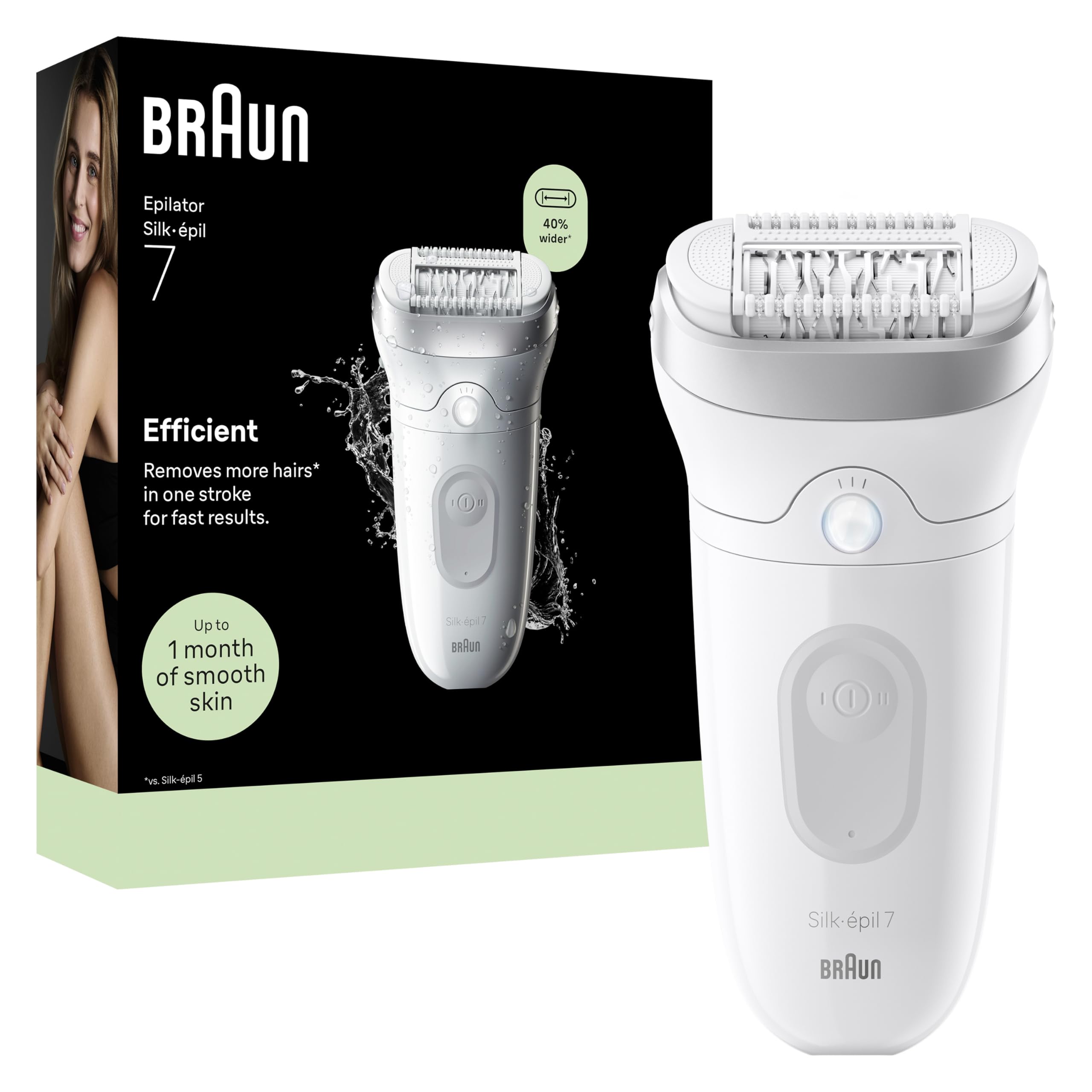 Braun Epilateur Electrique Femme Silk Epil 7 7-011, Argent – Etanche, sans Fil, Embout Rouleau de Massage, Coffret Epilation avec Accessoire de Précision