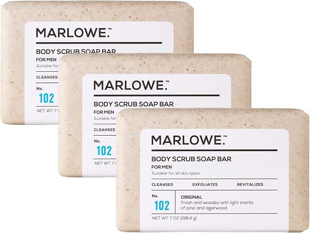 MARLOWE. No. 102 Men's Body Scrub Soap 7 oz (3 Bars) | Best Exfoliating Bar for Men | Made with Natural Ingredients | Amaz...