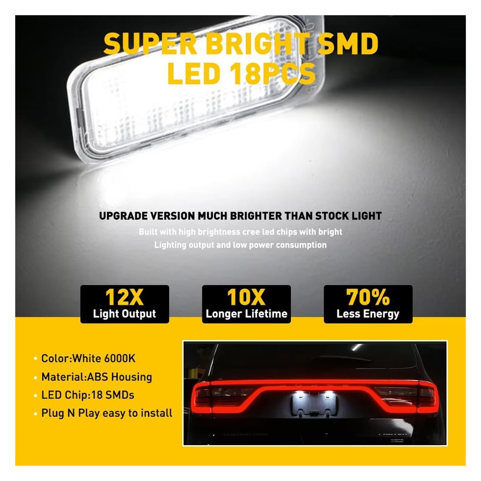 Luci Targa Auto Lampada Per Ford Per Edge Per C-Max Per C Max Per Transit 150 250 Per Ranger Per EcoSport 2 Pezzi LED Per Auto Luci Targa