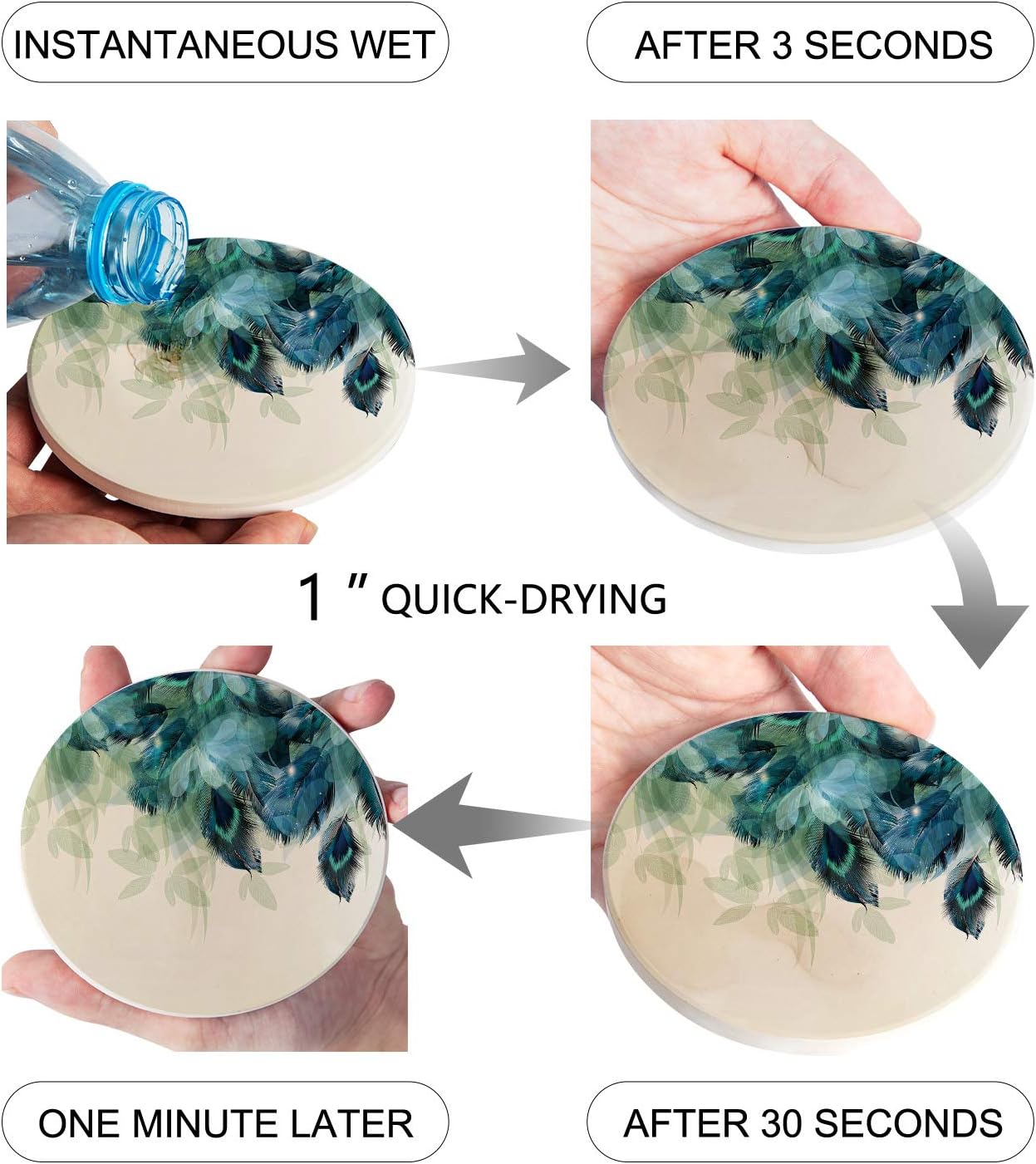 Up To 40% OFF Set of 4 Coasters for Drinks Absorbing Round Ceramic Stone Coaster with Cork Base,Peacock Feather Teal Blue Turquoise Floral Green Leaf Coffee Table Coasters Best Cyber Monday 🔥 Set of 4 Coasters for Drinks Absorbing Round Ceramic Stone Coaster with Cork Base,Peacock Feather Teal Blue Turquoise Floral Green Leaf Coffee Table Coasters