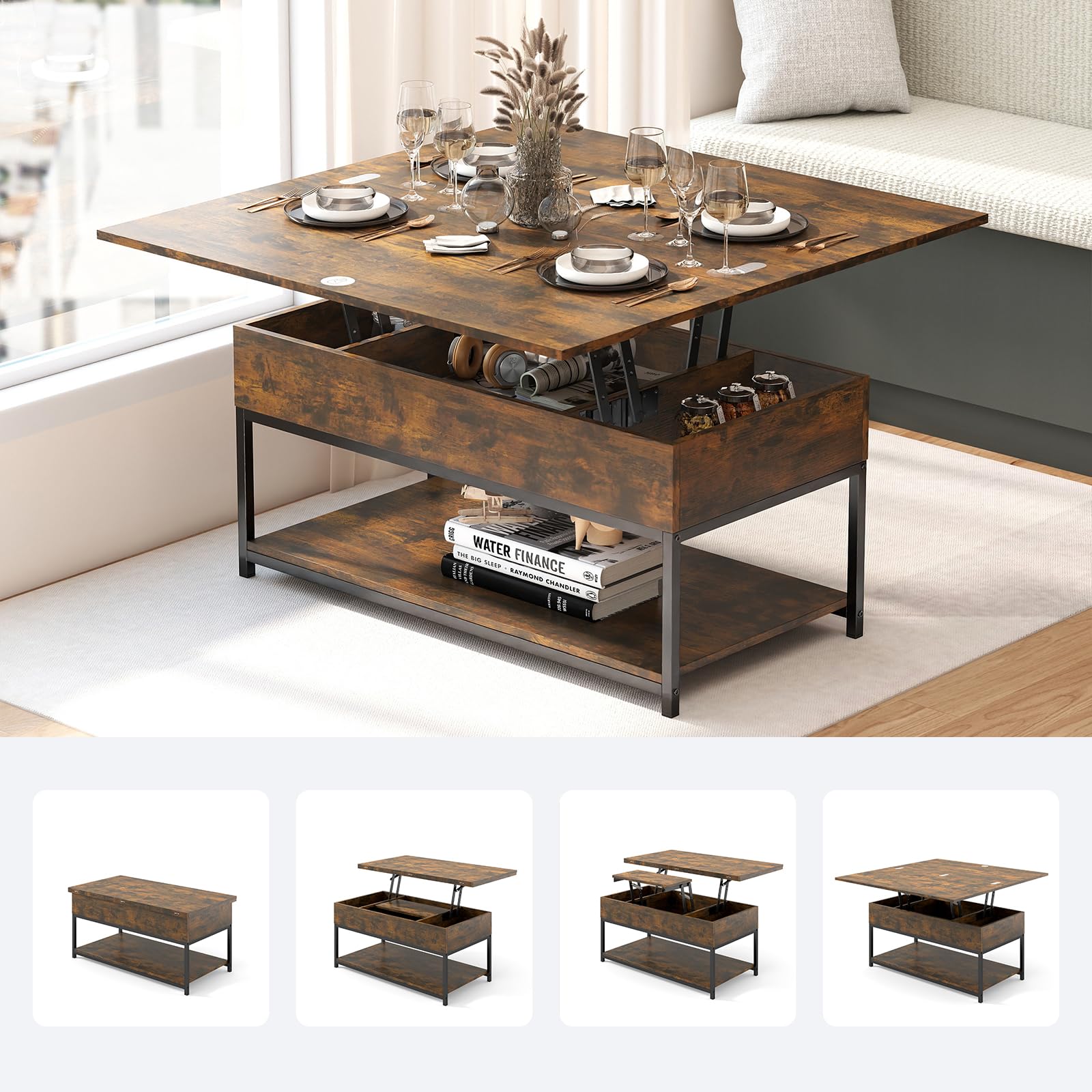 Ozzio Design Couchtisch Box Glas Weiß Höhenverstellbar