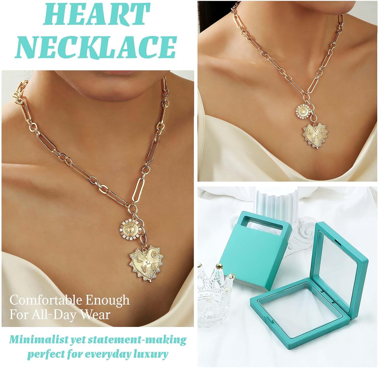 HETICA Chunky Gold-Plated Necklace for Women Heart Pendants Necklace Sun Flower Necklace Fashion Hip Hop Choker Gift - Image 6