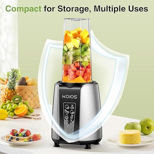 Miniatura 8 de KOIOS Licuadora de batidos, licuadora personal de máximo 1000 W para batidos y batidos, 12 piezas de molinillo de café y licuadoras de encimera para