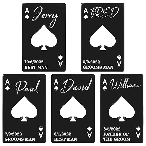 JATEBI Groomsmen Bottle Openers,5Pcs Personalized Man Credit Card Bottle Opener,Team Groom Gifts,Groomsman, Best Man, Usher, Groom Gift, Father of