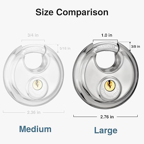 Miniatura 6 de Puroma Candado con llave, cerradura de casillero de disco de acero inoxidable, cerraduras resistentes con 3 llaves, cerradura de unidad de