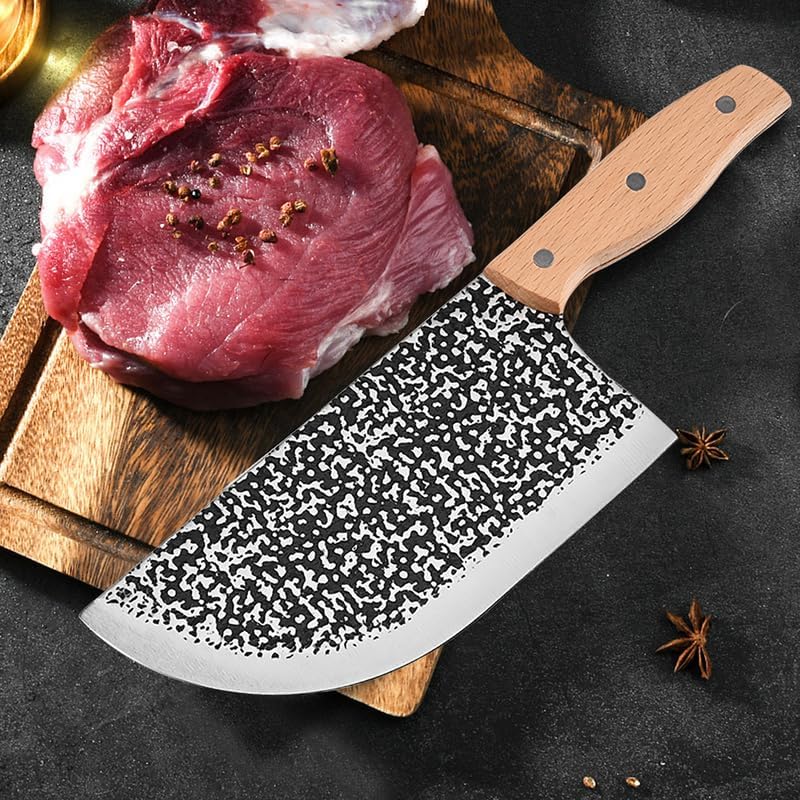Meat Cleaver,Cleaver Knife 7 Inch Forged Kitchen Chef Knife Stainless Steel Meat Fish Vegetables Chopping Slicing Butcher Cleaver