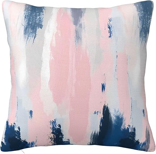 Funda de almohada cuadrada abstracta color rubor y azul para decoración del hogar, cama, sofá, sala de estar, automóvil, 18 x 18 pulgadas