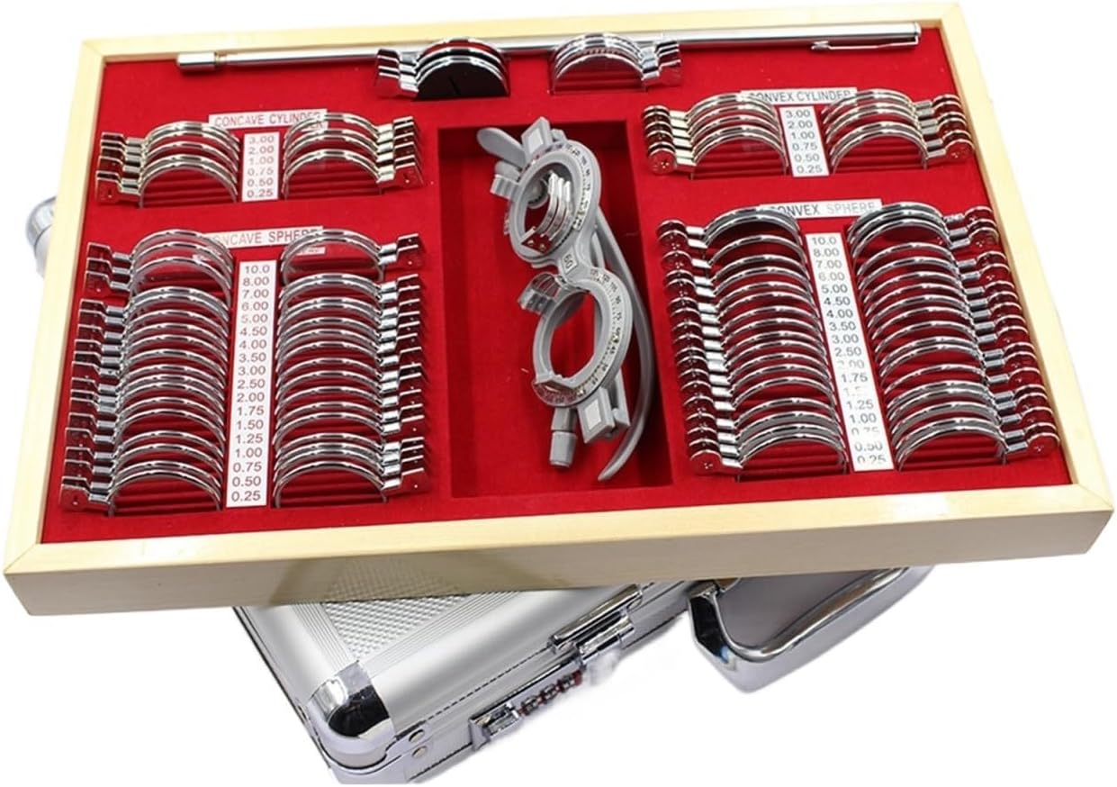 104pcs Optical Trial Lens Set Kit, Professional Optometry Equipment, Precise Metal Rim Optometry Kit Box, Metal Rim Optometry Test Trial Frame