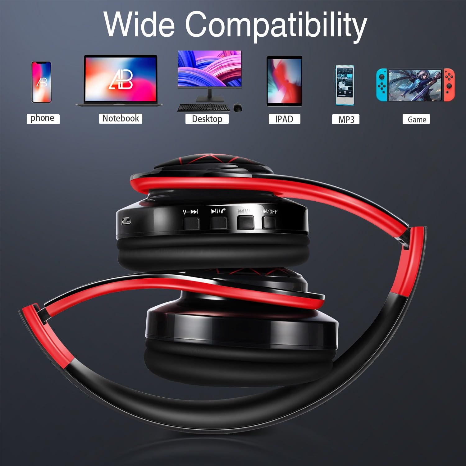 Bluetooth-Kopfhörer, Chat - Komfortable Over-Ear-Stereo-Kopfhörer, 6 atmende LED-Lichter, kabelloses Headset für Erwachsene, Teenager, Kinder, für Handy/Samsung/Pad/PC/Android/Laptop/TV (rot)