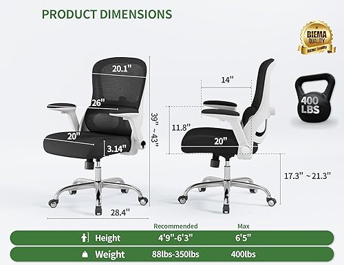 Miniatura 2 de Silla de oficina ergonómica, sillas de escritorio para computadora cómodas, silla de juegos de respaldo alto de malla con soporte lumbar ajustable,