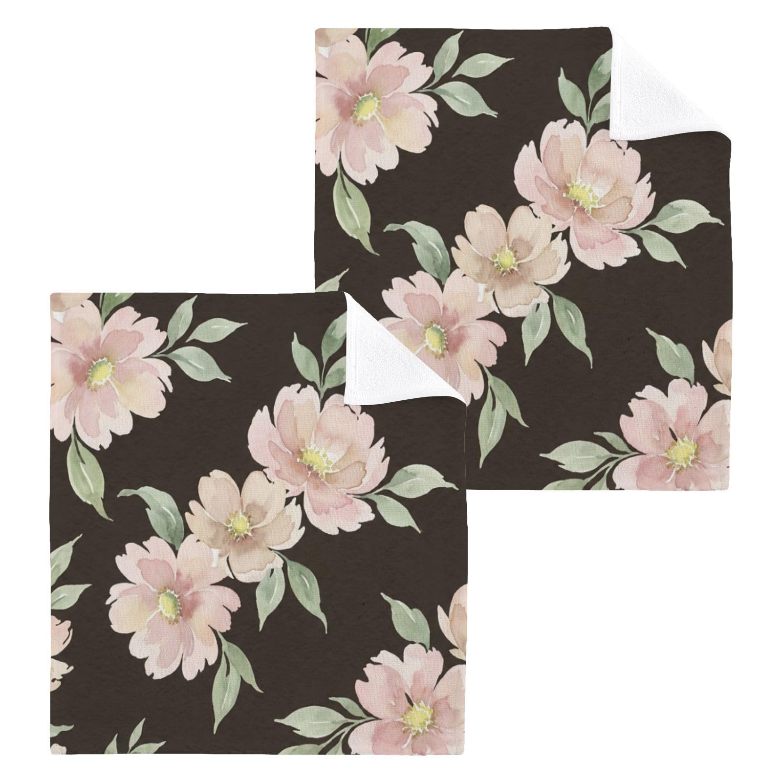 BOESI Muted Blush Peony 12x12in Cotton Washcloth,Face Towel