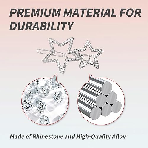 Miniatura 3 de 6 pinzas para el cabello con estrellas huecas, elegantes accesorios para el cabello con diamantes de imitación plateados, horquillas geométricas