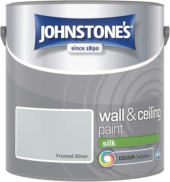 Johnstone's - Wall & Ceiling Paint - Frosted Silver - Silk Finish - Emulsion Paint - Fantastic Coverage - Easy to Apply - Dry in 1-2 Hours - 12m2 Coverage per Litre - 2.5L