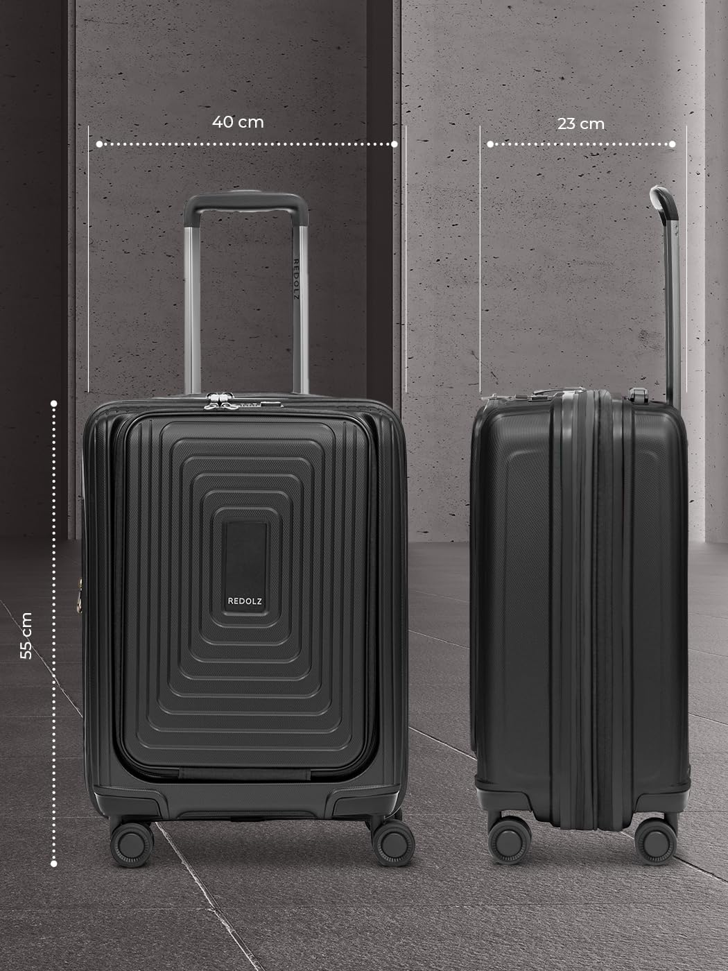 REDOLZ Essentials 14 Equipaje de Mano con Compartimento para Ordenador Portátil | Maleta Ultra ligera 40 x 23 x 55 cm & Apertura Frontal | Extensible de 45 a 55 litros | Solo 3,2 kg