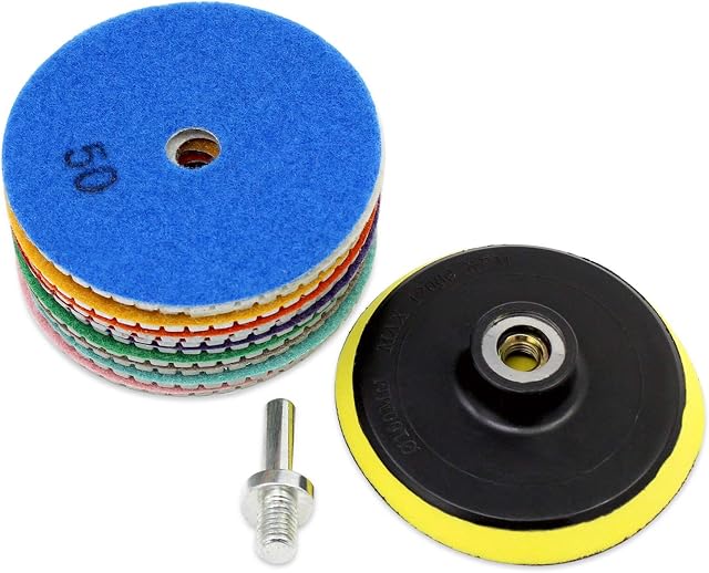 Aussel Diamond Polishing Pad 4 Inch Wet Polishing Wheel Set for Granite Concrete Stone Ceramic 11PCS