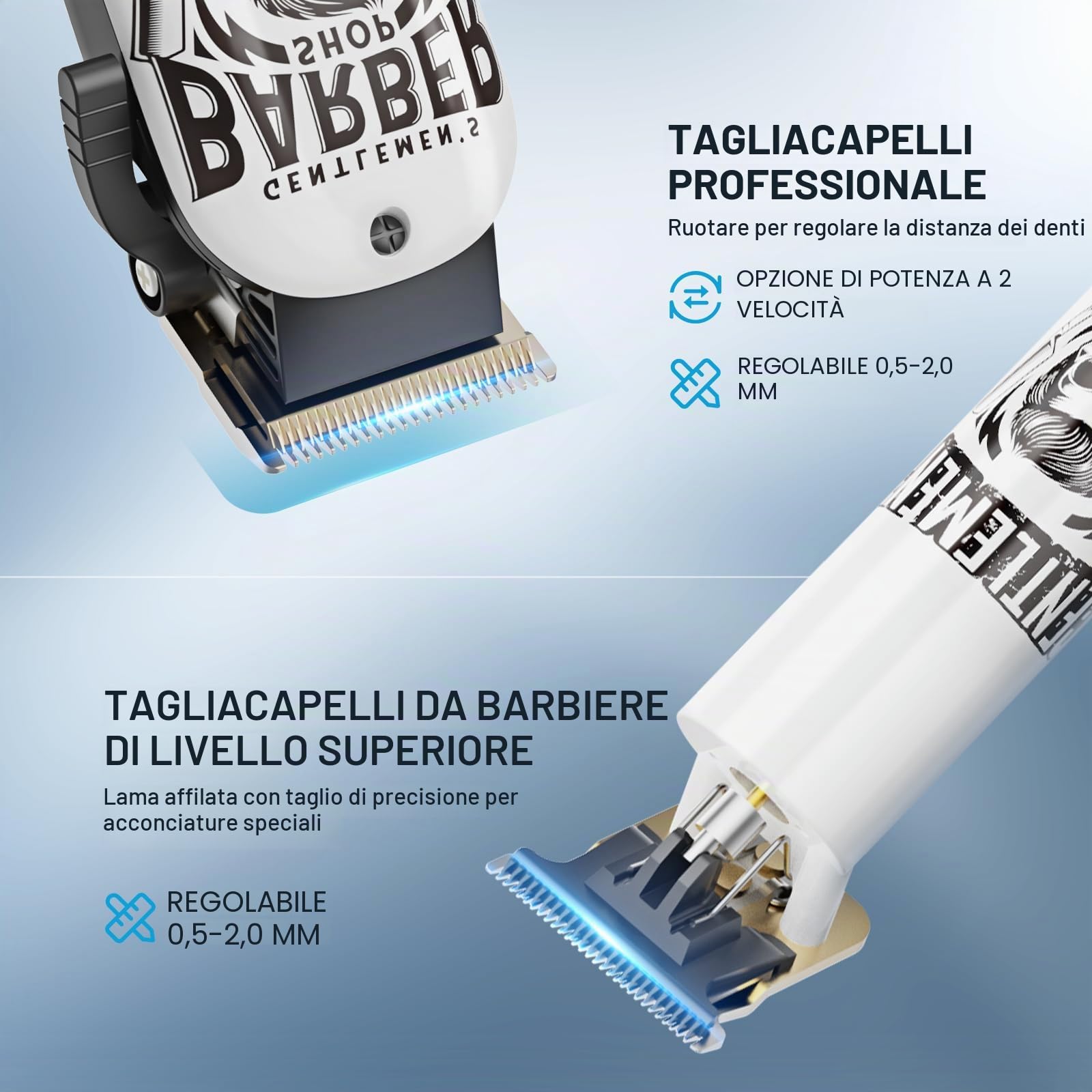 BESTBOMG Tagliacapelli Uomo Professionale, Tagliacapelli Elettrico Regolabarba Trimmer Con Pettine Limite, Macchinetta Vapell 2000mAh/1200mAh Batteria Ricaricabile per Bambini Adulti Pet (Y4+T9)