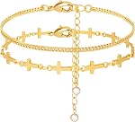 Poxtex Gold Bracelets for Women, 14K Real Gold Dainty 7" +2" Adjustable Multilayer Trendy Bracelets Set for Women Waterproof Inclued Beaded, Cuban, Paperclip, Snake, Rope, Figaro, Mirror, Satellite