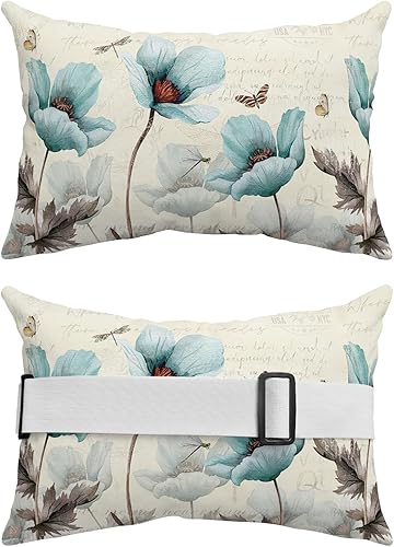 Miniatura 2 de Paquete de 2 fundas de almohada lumbares de tulipán verde azulado, impermeables, para exteriores, diseño de flores de primavera y mariposas, para