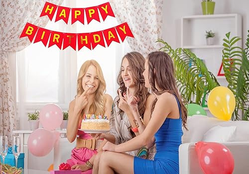 Miniatura 5 de Cartel rojo de feliz cumpleaños banderín, letras cumpleaños banner fiesta suministros