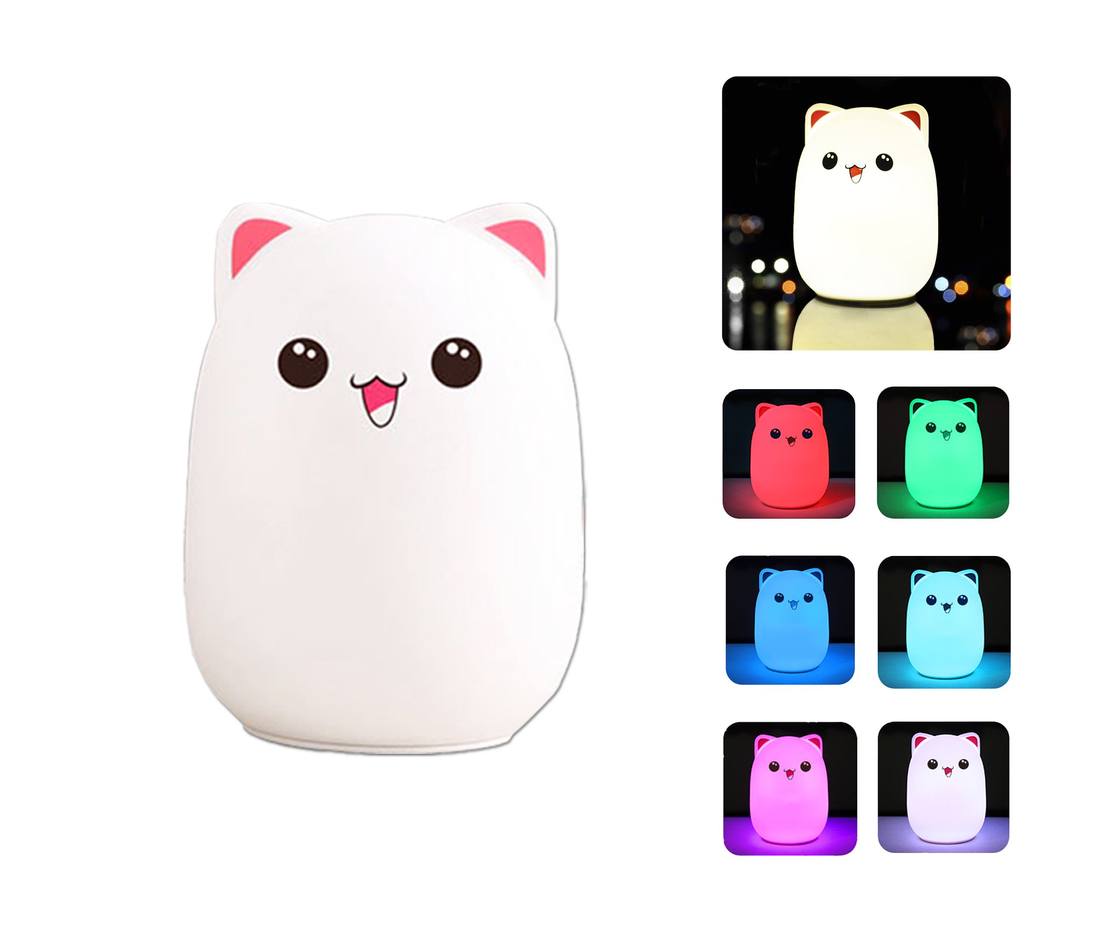 ACROSS Twinkle Bear Lamp - Best Cute Night Lights for Kids, Color Changing Cycle Mode, Tap Control, Rechargeable with USB Charging Port, Gift for Teen Girls