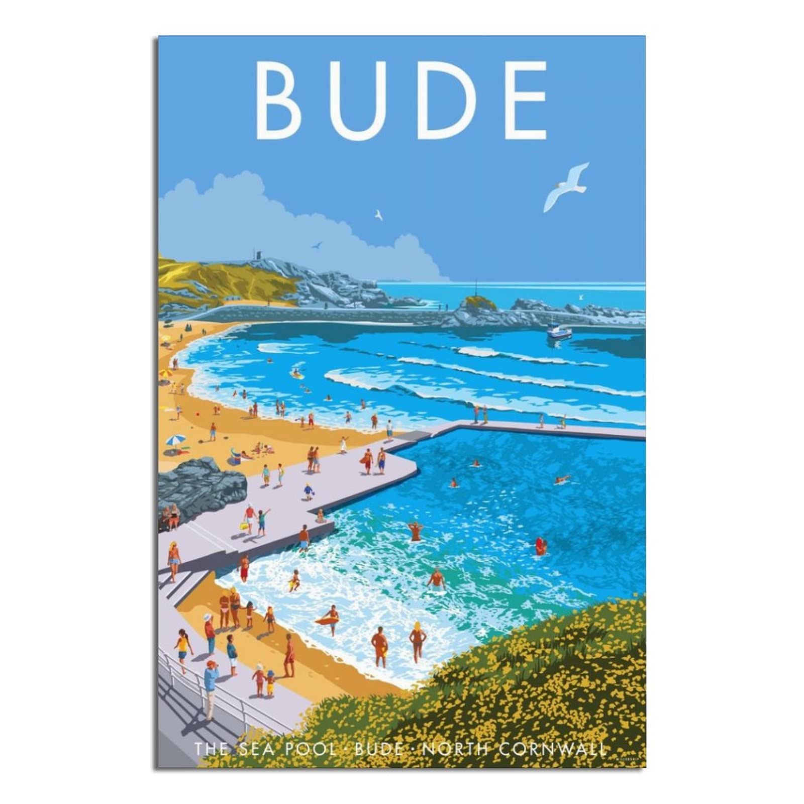Vtgclt Unframe-Style England Bude Vintage Travel Posters Sea Beach Sky Vacation Canvas Painting Pictures Prints Wall Art For Bedroom Office Decor 20X30inch(50X75cm)