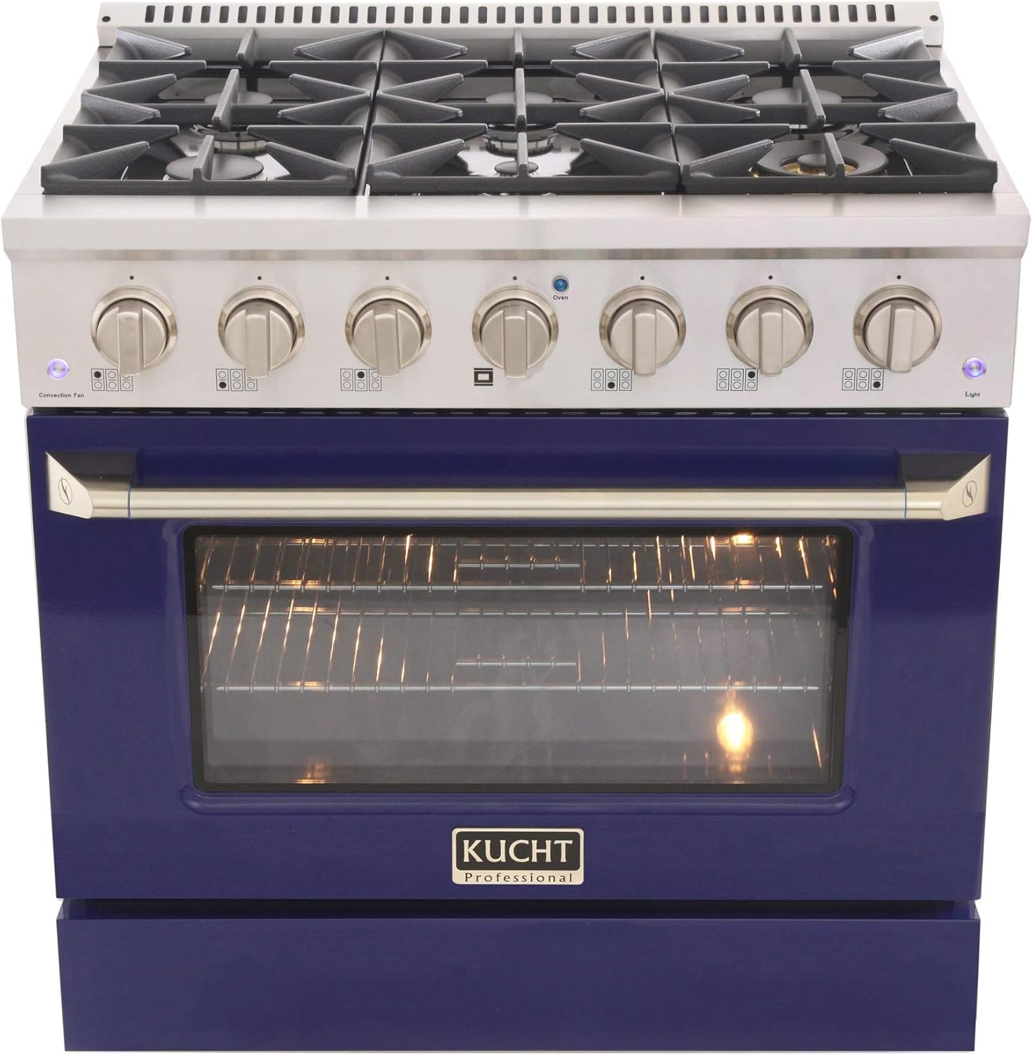 KUCHT Professional 36 in. 5.2 cu. ft. Natural Gas Range with Sealed Burners and Convection Oven in Stainless Steel with Blue Oven Door