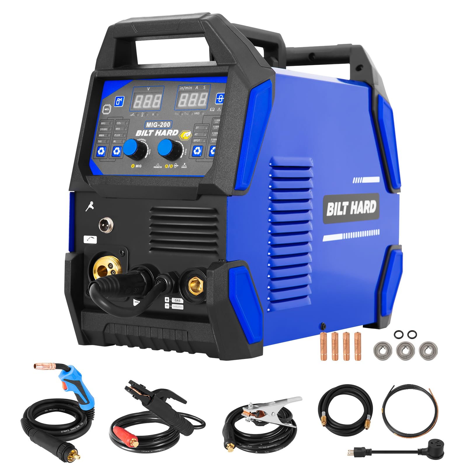 BILT HARD 200A MIG Welder, Gas MIG/Gasless Flux-cored/Lift TIG/Stick 4-in-1 Welding Machine w/IGBT Inverter, 110V/220V Multi-Process Welder with Screen Display