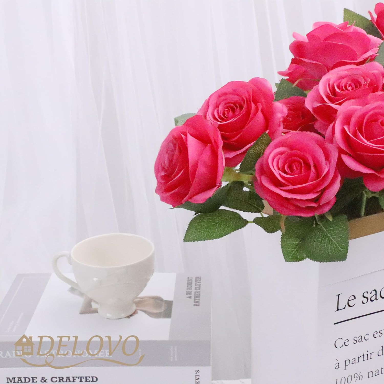 52pcs Hot Pink Roses Artificial Flowers Fake Flowers Silk Roses with Stems for DIY Wedding Bouquets Bridal Shower Centerpieces Arrangements Party Decorations - Image 7