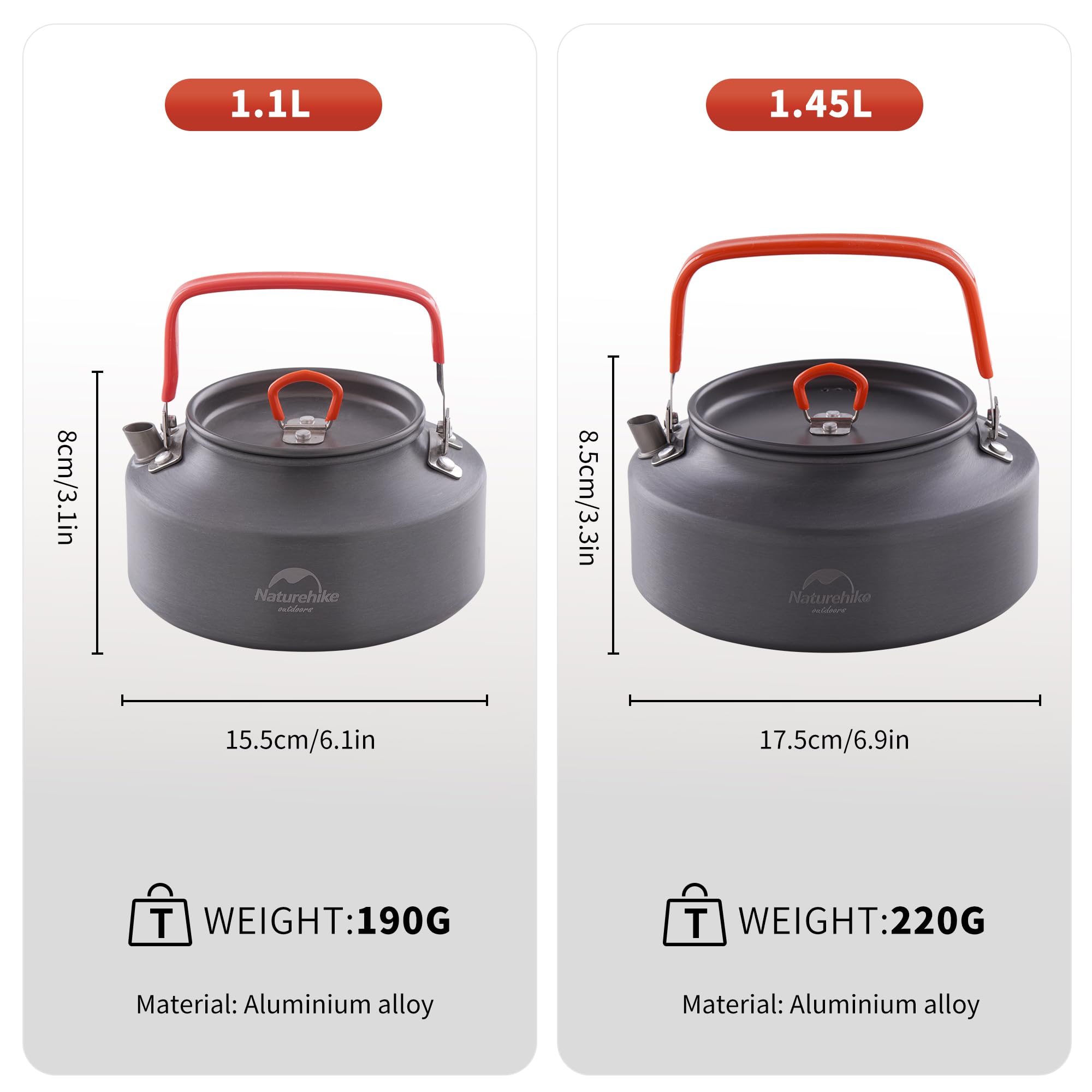 Naturehike Czajnik Kempingowy Czajnik Ekspres do Kawy Przenośny Aluminiowy Czajnik na Zewnątrz z Ustnikiem 1.1L