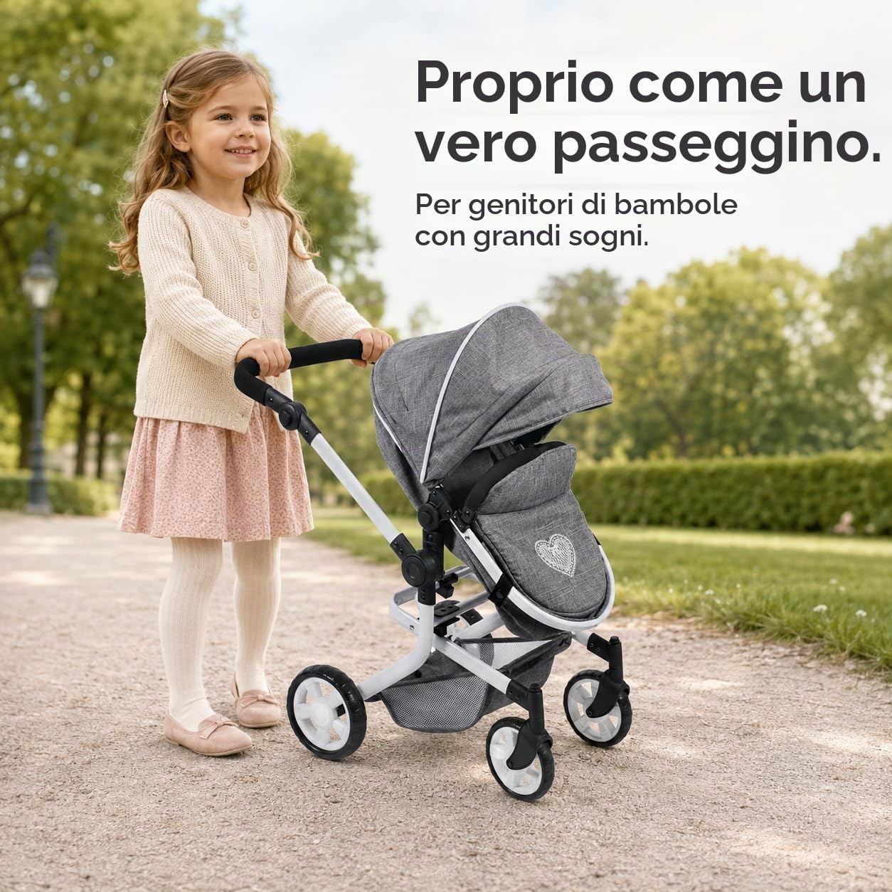 Bayer Chic 2000 - Passeggino per bambole Mika, 2 in 1 per bambini da 4 a 8 anni, jeans grigio