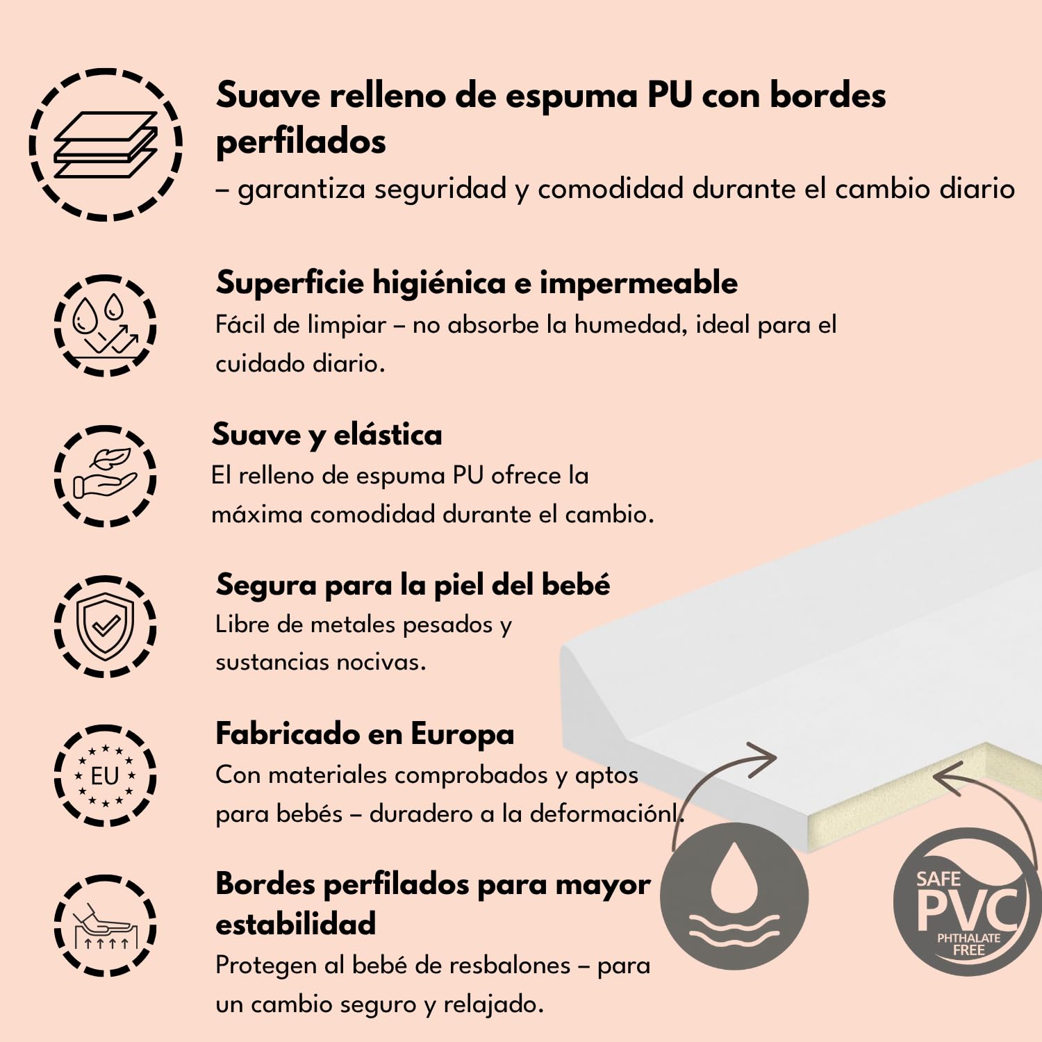 Colchón cambiador bebé 70x47 cm blanco con ratón – cambiador para cómoda, lavable y suave con bordes de seguridad – colchoneta cambiador bebé cómoda y práctica