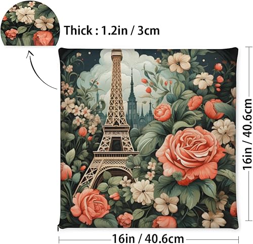 Miniatura 3 de Bardic Chair Cushion 1 Pack Paris Rose Memory Foam Seat Cushion France Eiffel Tower Removable Square Chair Pads for Kitchen Dining Office Chairs and