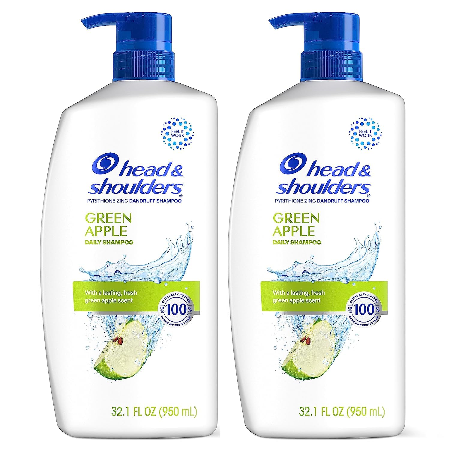 Head & Shoulders Dandruff Shampoo, Clinically Proven Anti Dandruff & Scalp Care Treatment, Fresh Green Apple Scent, Paraben-Free, 32.1 Fl Oz Each, 2 Pack