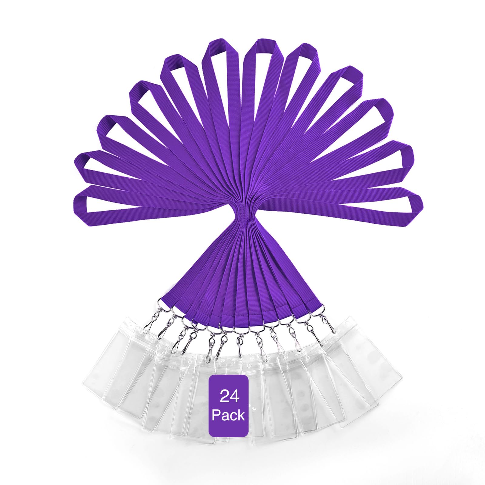 24-Pack Purple Lanyards with Waterproof Badge Holders, Polyester Neck Straps for ID Cards, Events, Office, and Schools