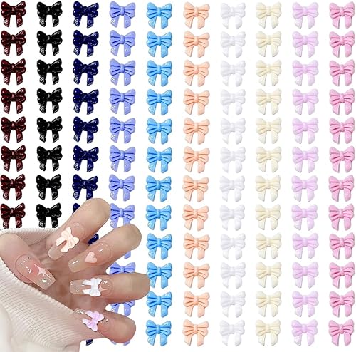 Dije de uñas de lazo de 10 colores para mujeres y niñas, 100 piezas de dijes coloridos para uñas acrílicas, accesorios de uñas de resina de mariposa