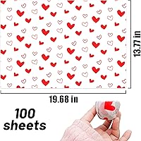 Vista 4 de MR FIVE 100 hojas de papel de seda blanco con corazón rojo a granel, 20 x 14 pulgadas, papel de seda con diseño de corazones rojos para bolsas
