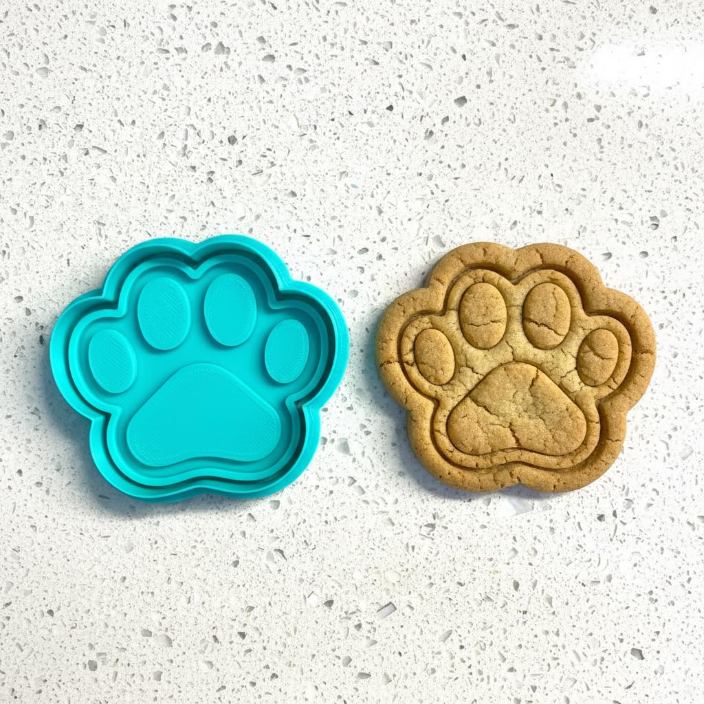 Sevimli Pati İzi Kurabiye Kalıbı ve Damga Seti - Kedi ve Köpek Temalı - Çok Amaçlı Şeker Hamuru, Kil Şekillendirici (4 cm)