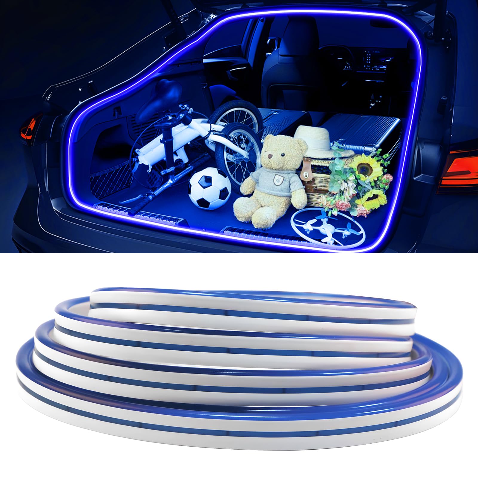 Auto LED Striscia di Luce per il Tronco, Striscia LED Flessibile e Tagliabile per Bagagliaio Impermeabile Universale per Auto SUV Camion (Blu, 4 m/158 in)