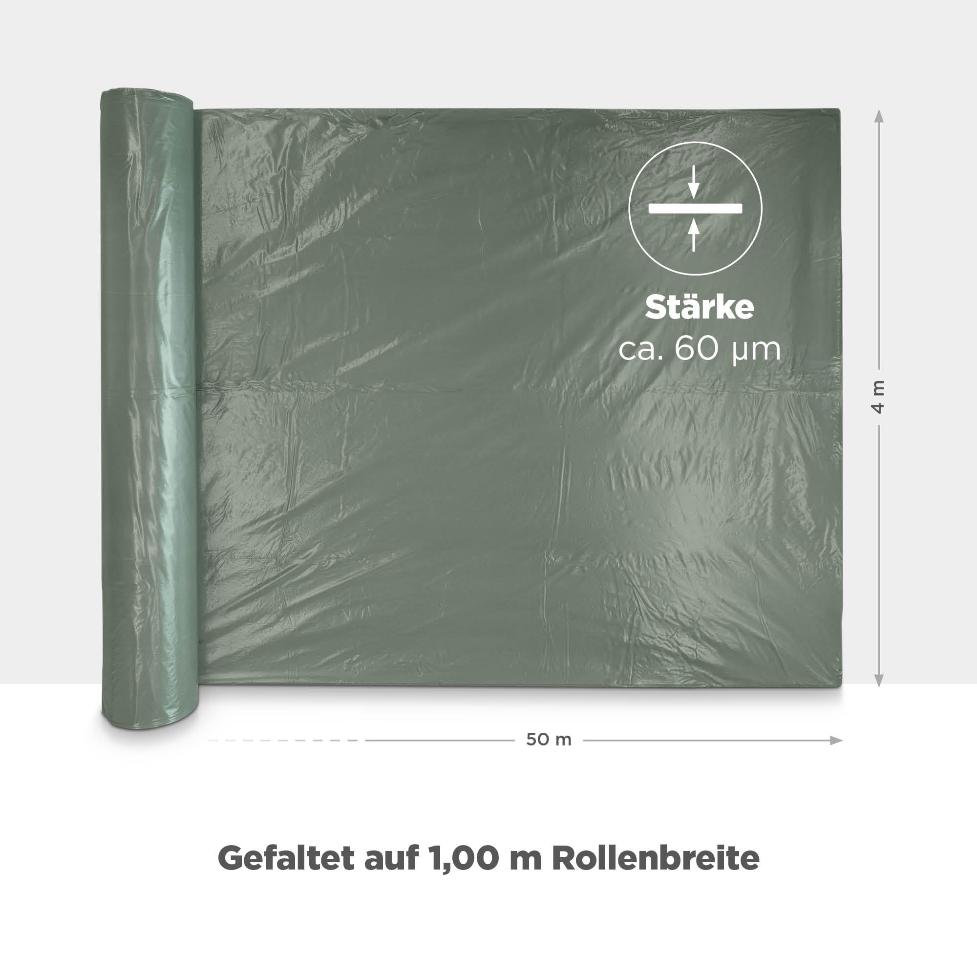 blizz-z Profi-Baufolie Typ 100 (grün) Breite: 4,0 m x Länge: 50 m (200 m²) | reißfeste Schutzfolie Abdeckfolie Estrichfolie Abdeckplane (Stärke: 60 μm) - diffusionsoffen - Made in Germany