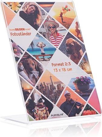 Fotoständer (Bilderrahmen) im Foto-Format 13 x 18 cm Fotoaufsteller als glasklarer Bilderständer, Fotorahmen, rahmenloser Bildhalter als Aufsteller aus PLEXIGLAS für ihre Lieblings-Fotos und Bilder