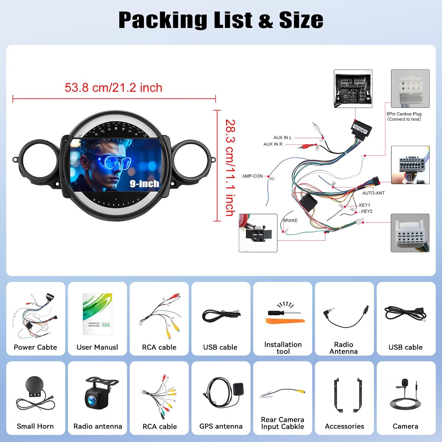 SIXWIN 4G+64G Andriod Car Radio for BMW Mini Clubman R55 / Mini Cooper R56 2007-2013 with CarPlay Android Auto 9 Inch Incell Touch Screen with GPS Navigation WiFi Backup Camera Mic