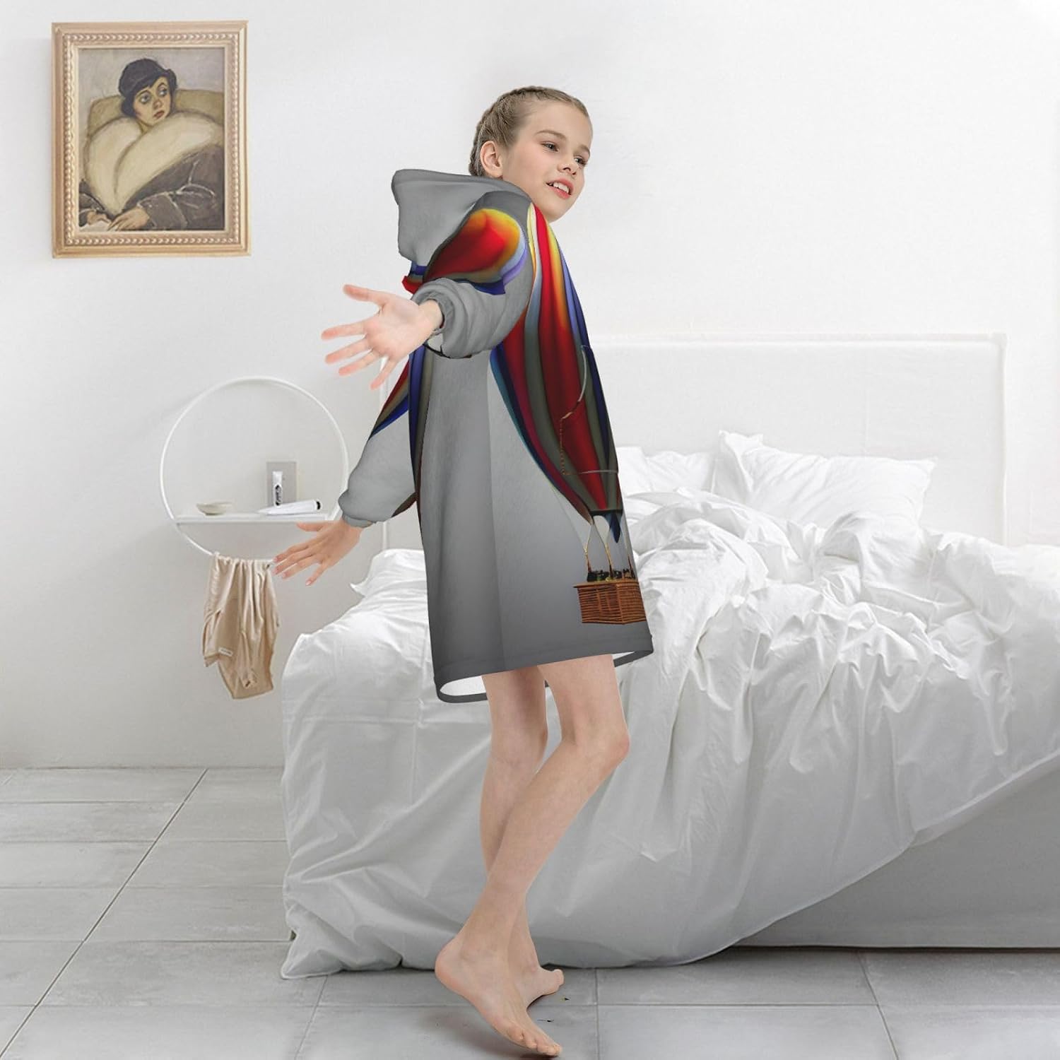 Hot Air Balloon Print Oversized Blanket Hoodie, Wearable Blanket Hooded,Hooded Pullover With Pocket