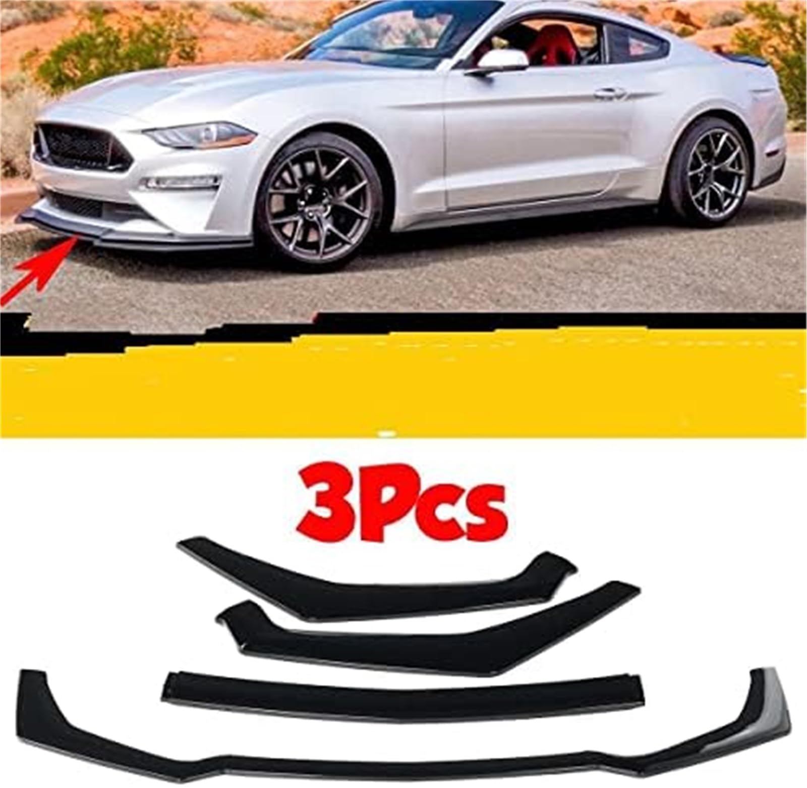 Rozdzielacz podbródka Spoiler przedniego zderzaka dyfuzor 3 szt. Splitter samochodowy Lip Body Kit deflektor osłona ust ochrona, dla Ford, Mustang 2018 2019