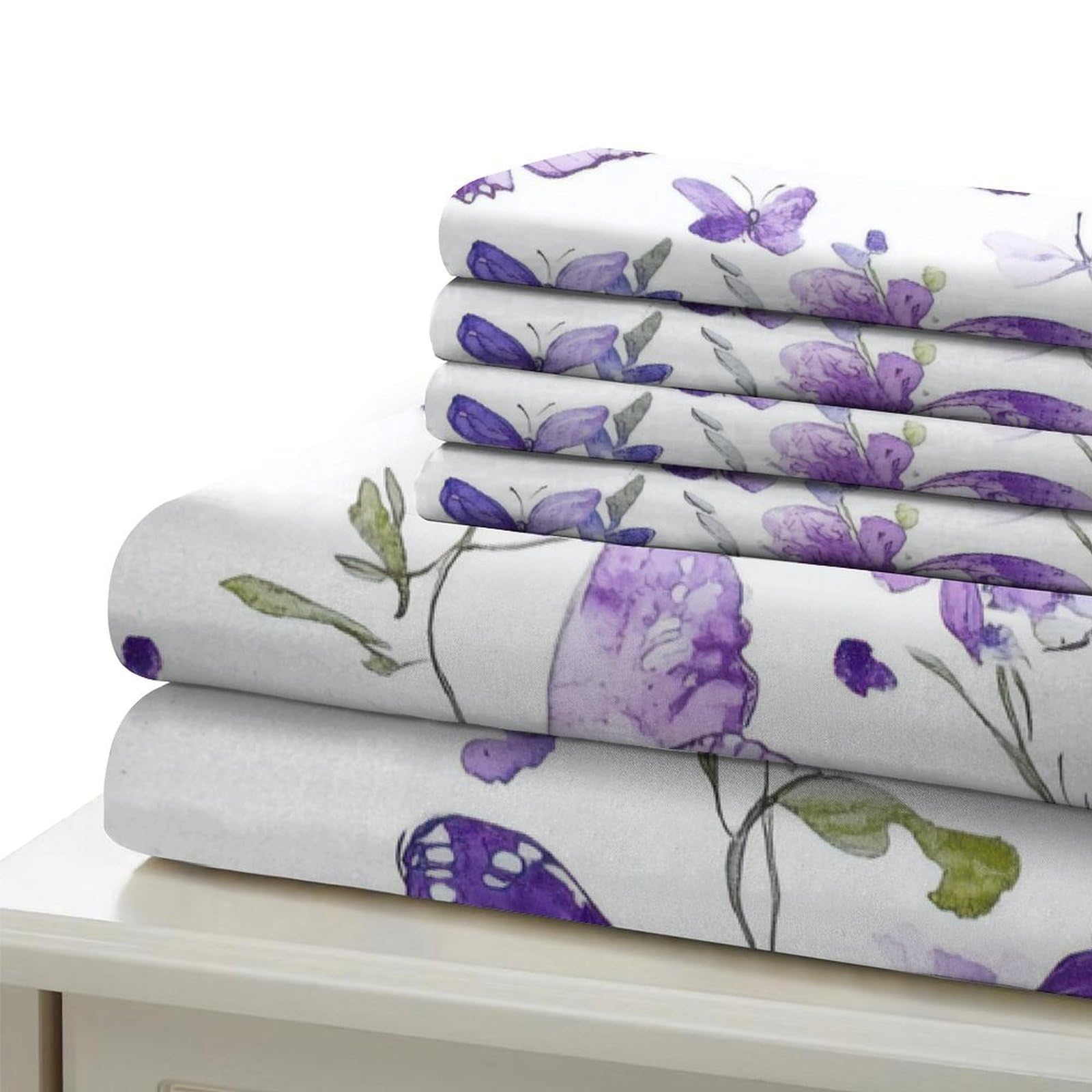 Lila Schmetterlinge 3-teiliges Reines Polyester Aquarell Floral Design Bettbezug, Versteckter Reißverschluss, Krippenbettwäsche, Babysicher & Pflegeleicht King（220x240cm）