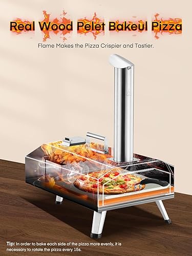 Miniatura 4 de Horno de pizza para exteriores, horno de pizza portátil de 12 pulgadas de pellets de madera y gas, calienta hasta 1000 F, con manguera de gas y