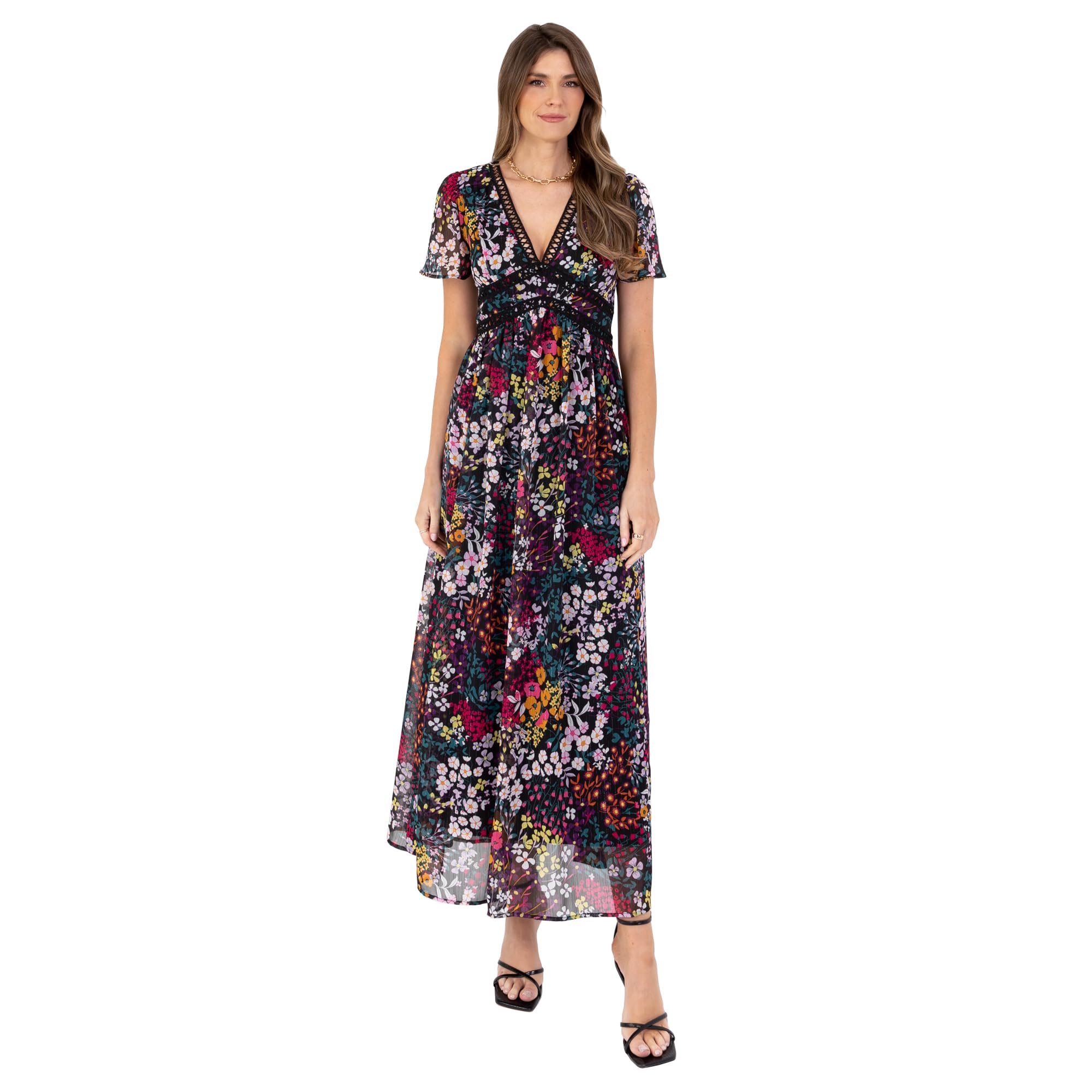 Lovedrobe Vestido Mujer, Manga Corta, Cuello En V, Estampado de Animales, Imperio, Una Línea, Informal, Boda, Ocasión