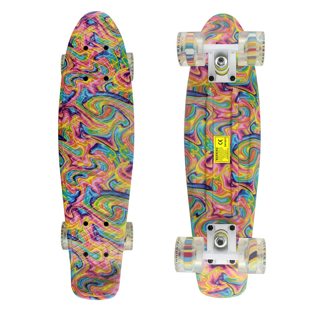 Skateboard Dog 22 inch Retro Mini Skateboards Kids Board for Boys Girl Youth Beginners Children Toddler Teenagers Adults 5 to 6 Year Old (Bending Color Lines)