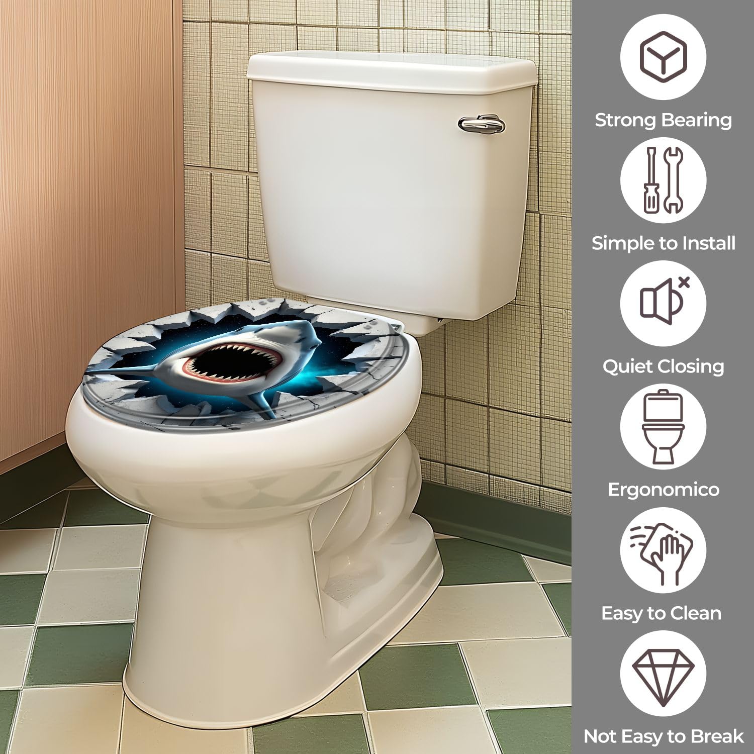 Asiento de inodoro redondo genérico de resina con cierre suave para baño.
